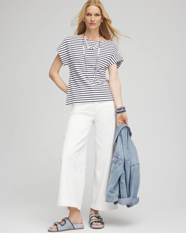 Striped Modern Cap Sleeve Textured Tee - image 2